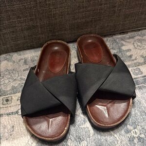 Celine Black Satin Twist Flat Slides